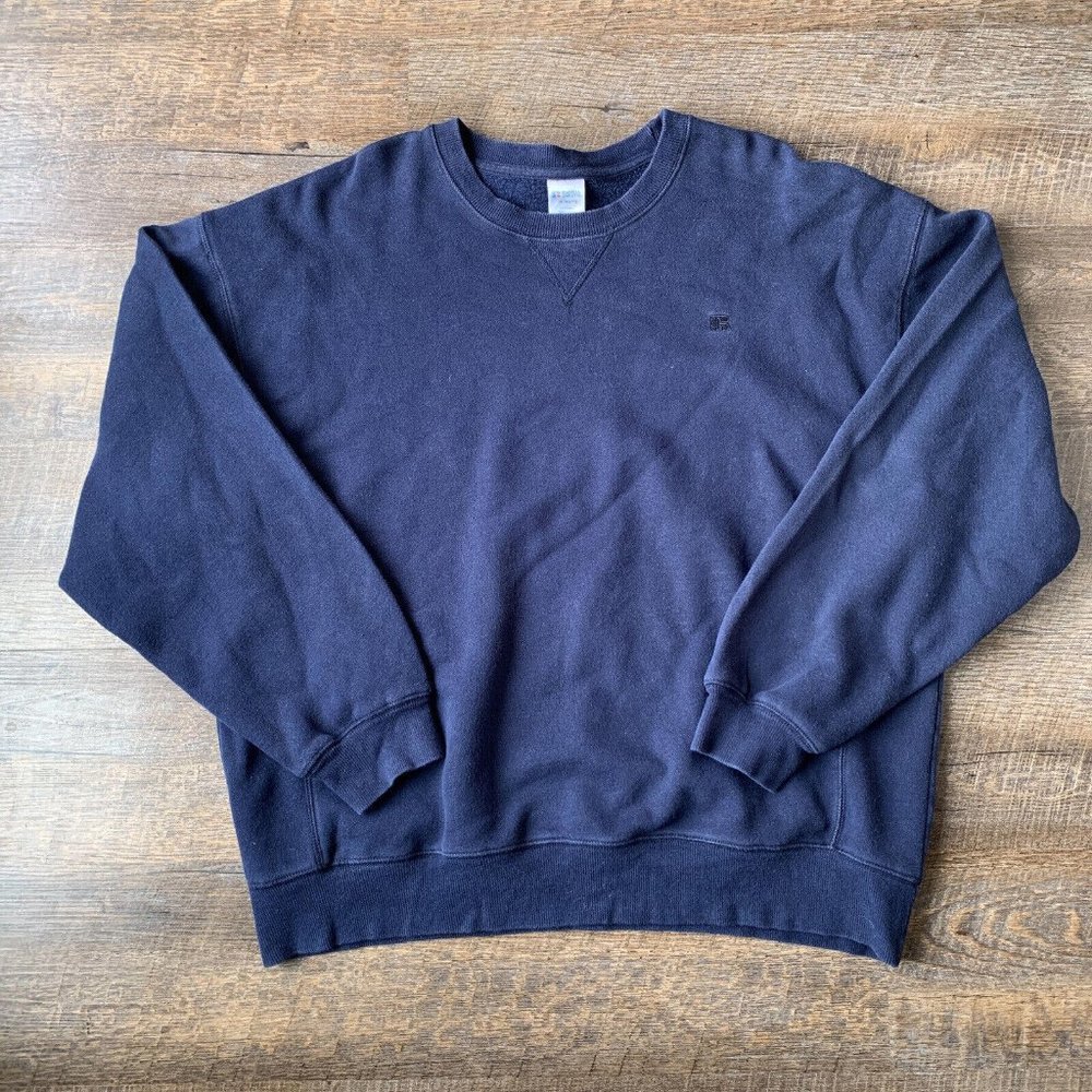 Vintage 00s Russell Athletic Crewneck Sweatshirt XL Navy Blue Blank Grunge Skate